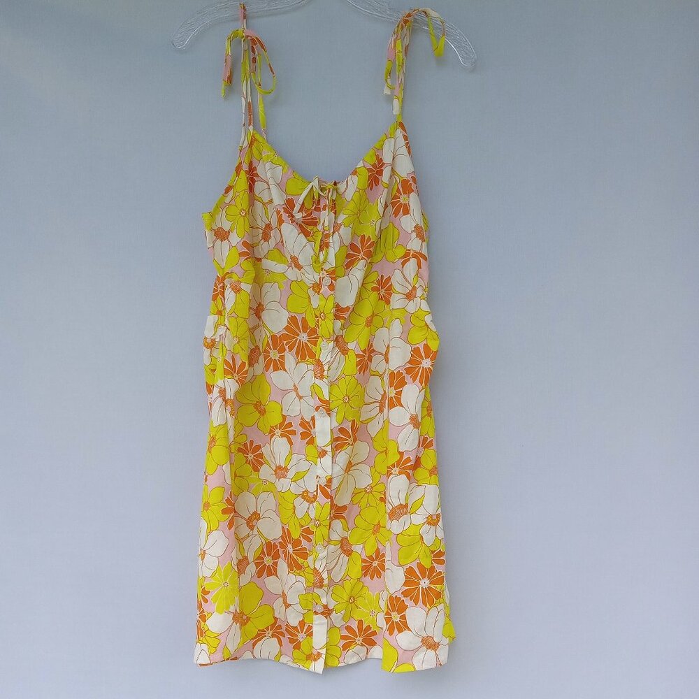 SANCTUARY Linen Blend Floral Sun Dress Summer Vacation Beach‎ Resortwear Size XL